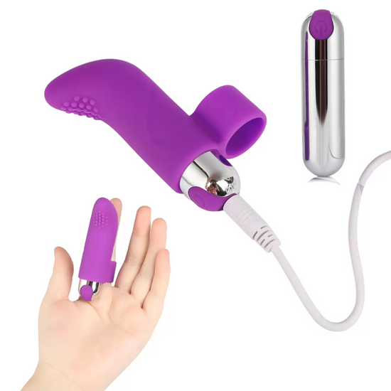 Rechargeable bullet with finger sleeve 